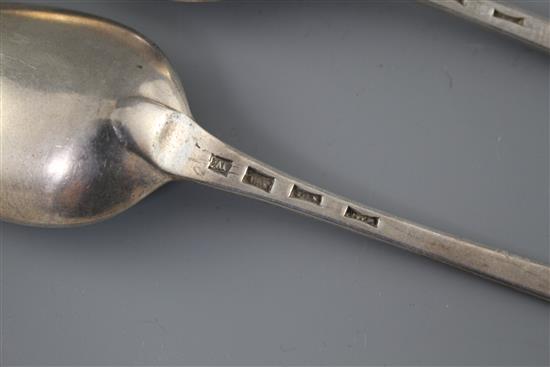 A pair of Georgian silver Old English pattern base marked tablespoons, maker W.T, circa 1770, 23cm, 4oz,